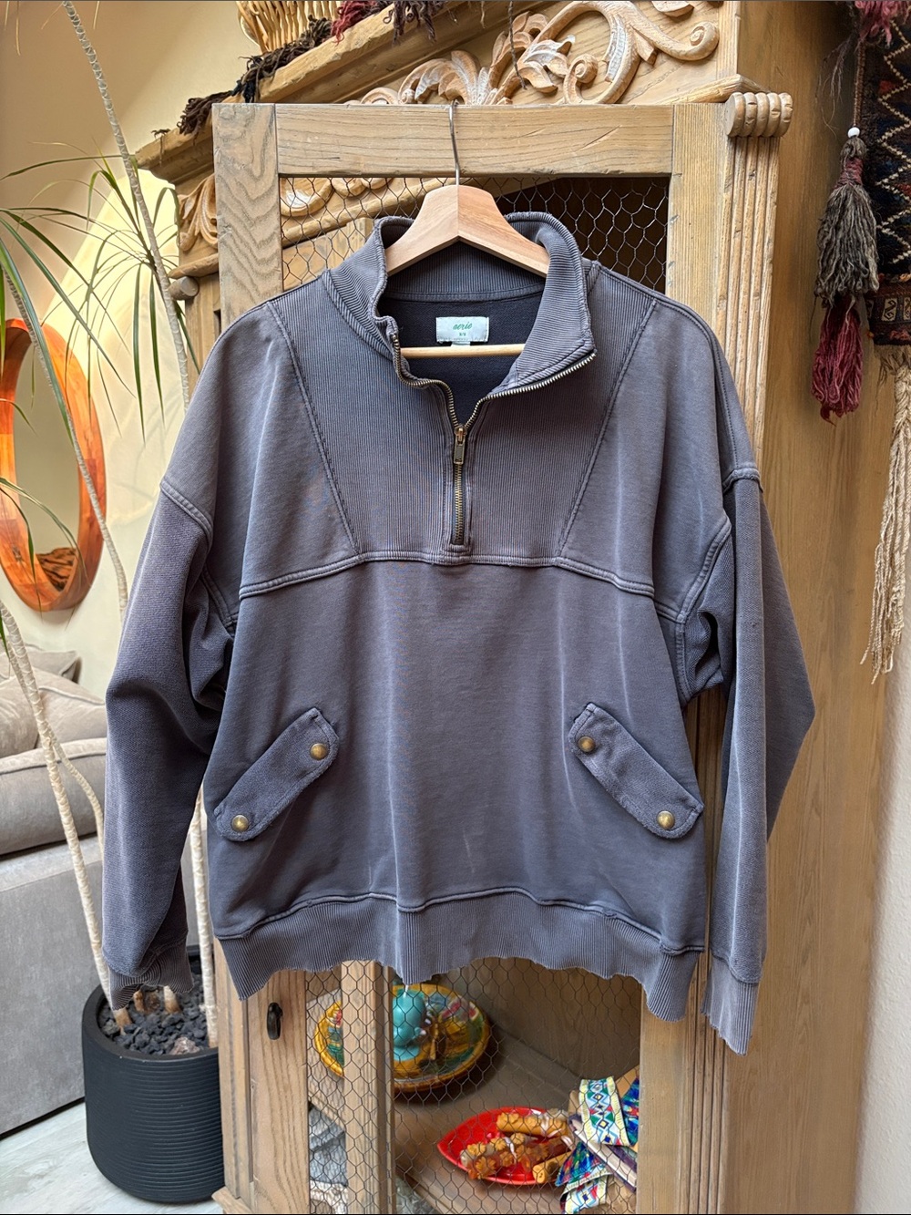Aerie Grey Quarter Zip Sweatshirt